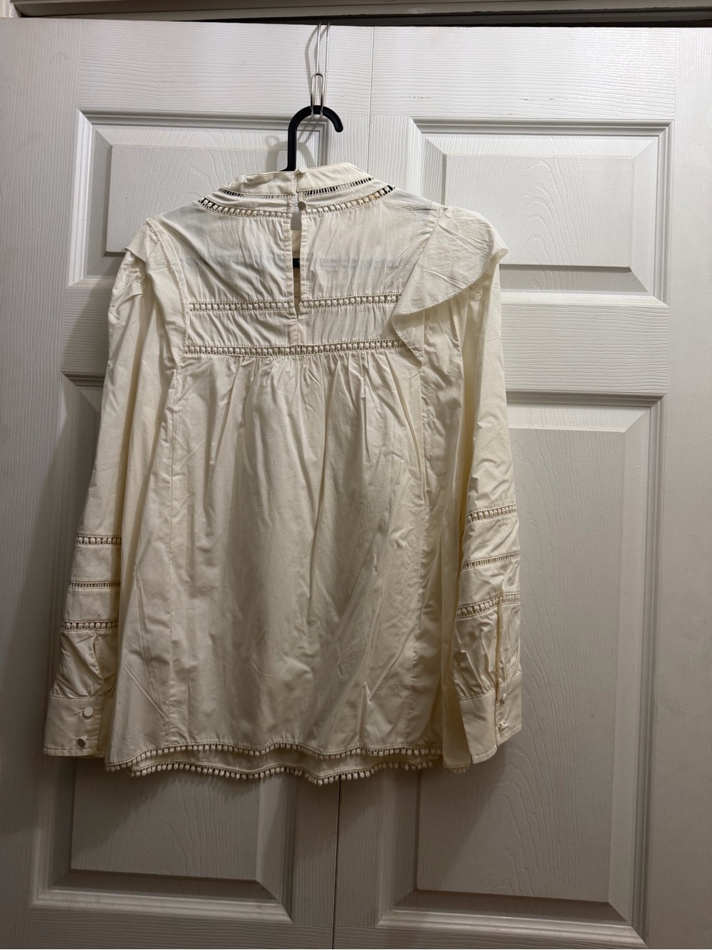 J. Crew Cream Lace-Trim Long-Sleeve Blouse